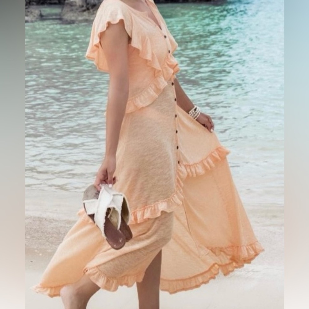 Free People FP Beach Women’s Amelia Maxi Gauzy Ruffle Romantic Flowey Dress M - Picture 2 of 11
